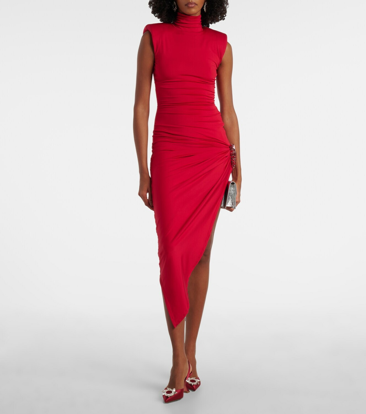 Area Asymmetric embellished midi dress