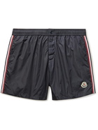 MONCLER - Short-Length Logo-Appliquéd Striped Swim Shorts - Blue