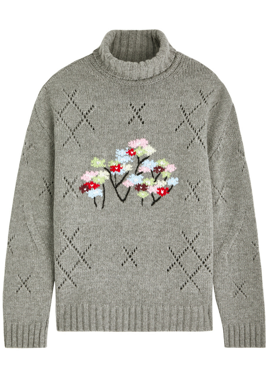 Bernadette Pull Sharon Floral-intarsia Wool-blend Jumper Grey
