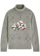 Bernadette Pull Sharon Floral-intarsia Wool-blend Jumper Grey