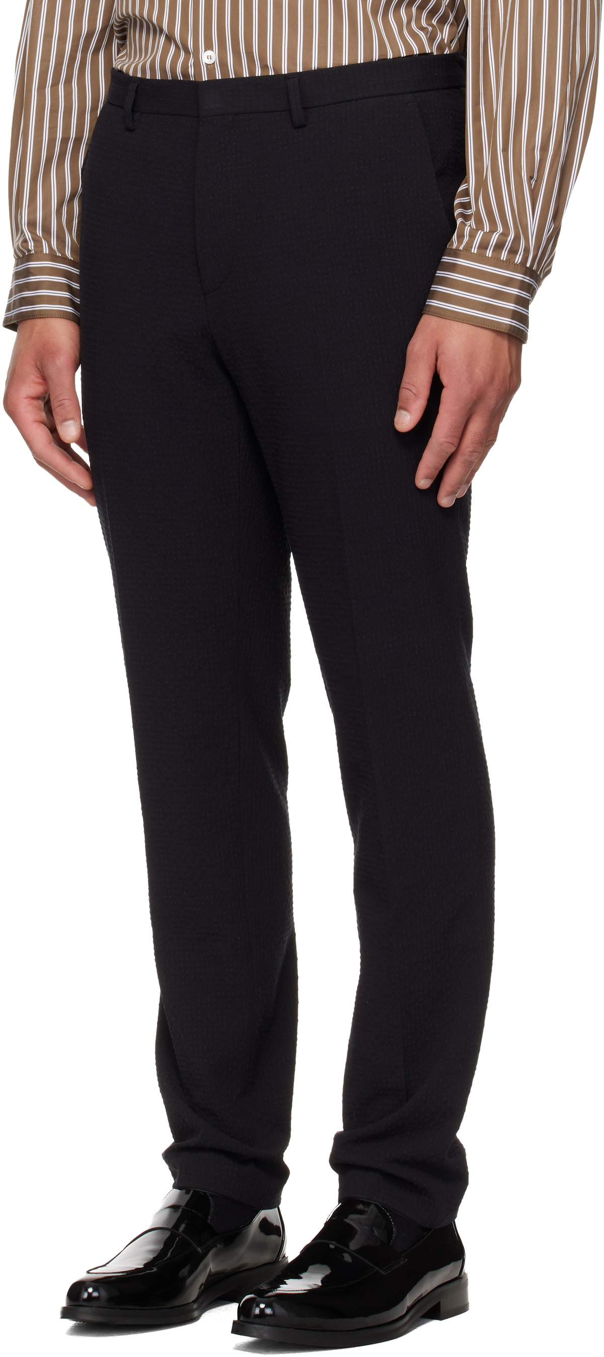 Hugo Black Three-Piece Extra-Slim-Fit Stretch-Cotton Seersucker Suit