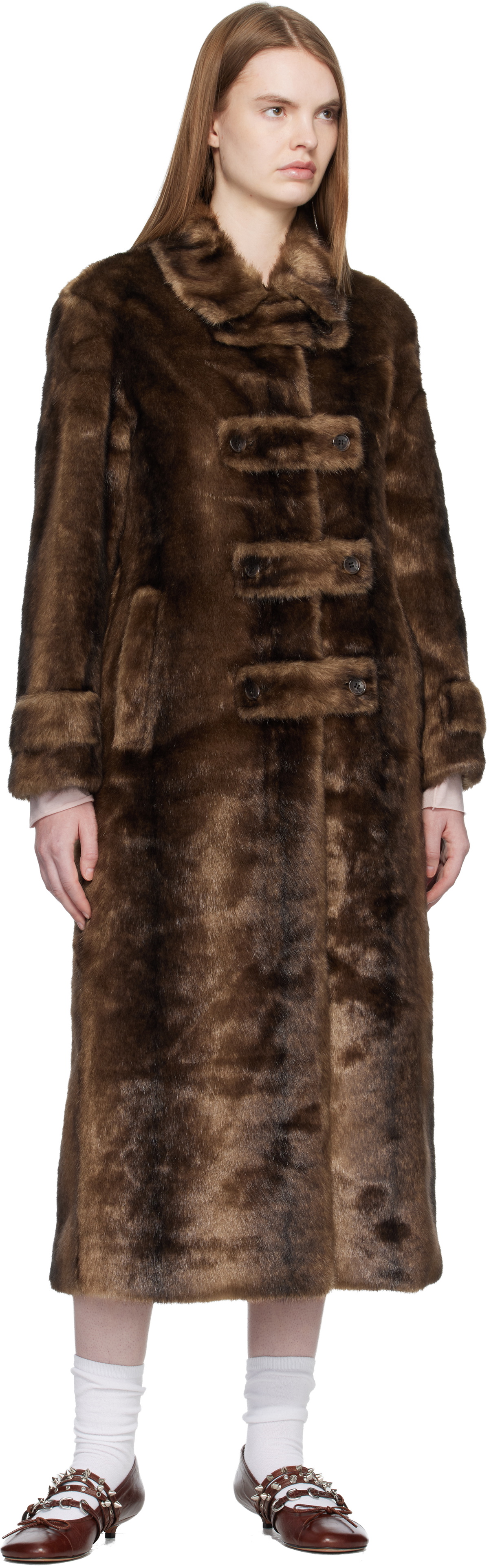 OPEN YY Brown Tab Toggle Faux-Fur Coat