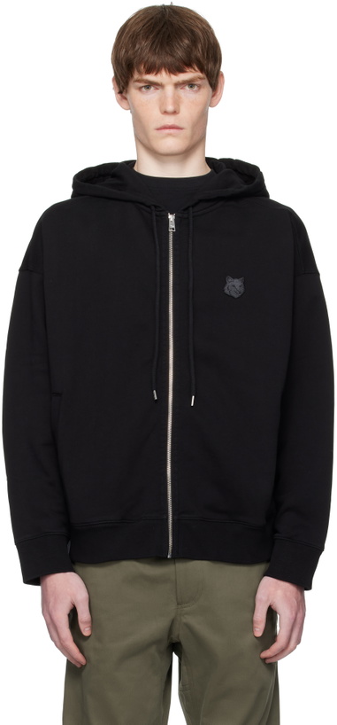 Photo: Maison Kitsuné Black Bold Fox Head Patch Fullzip Oversize Hoodie