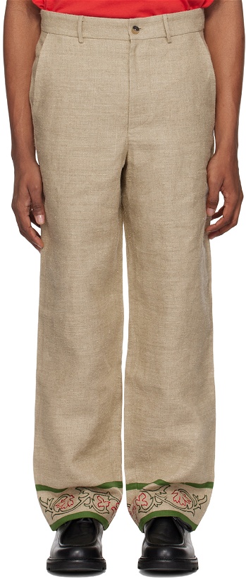 Photo: Bode Beige Embroidered Trumpetflower Trousers