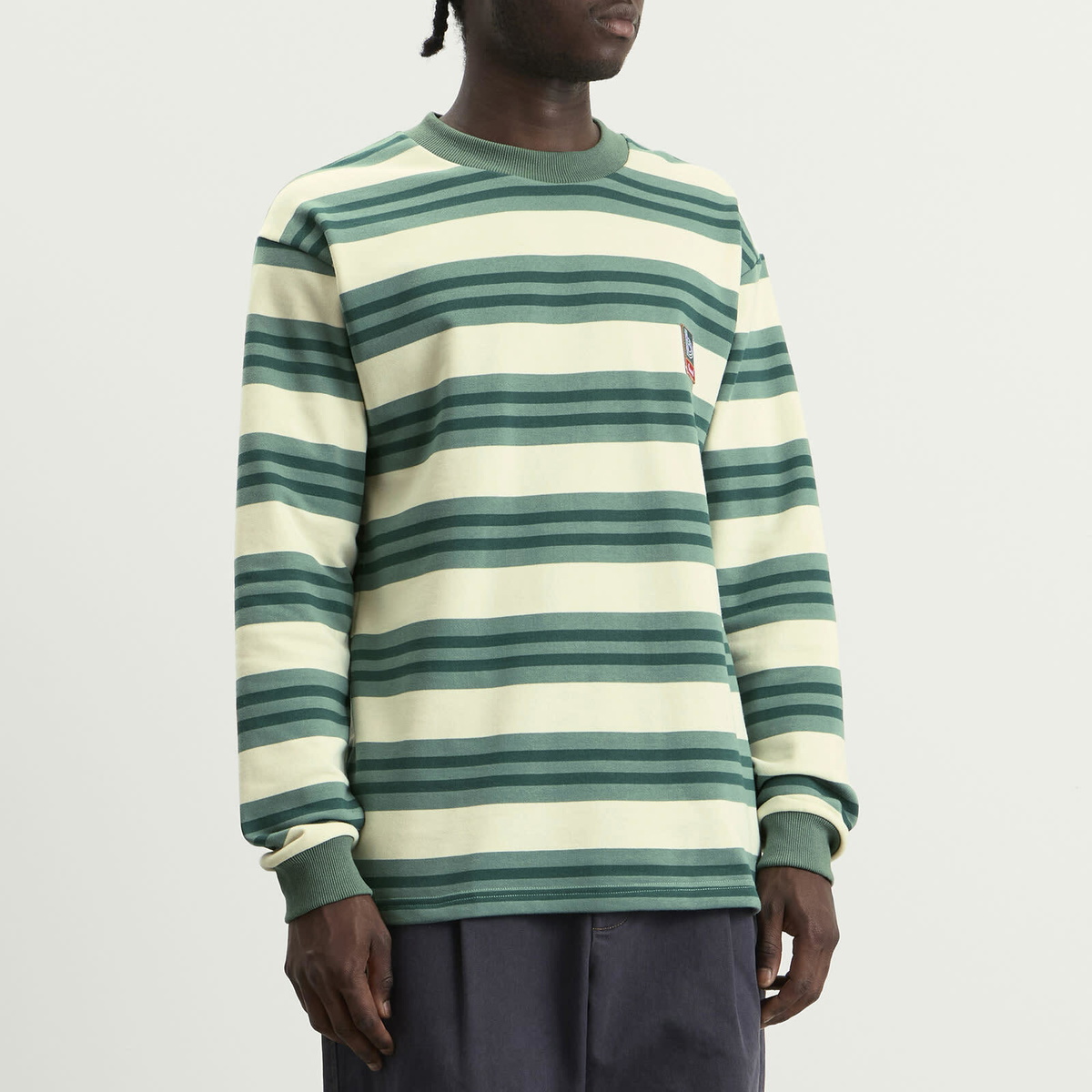 Bound Men's Eucalyptus Stripe Long Sleeve T-Shirt in Green Stripe