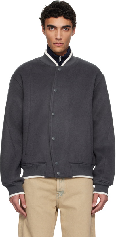 Photo: Axel Arigato Gray Typo Varsity Bomber Jacket