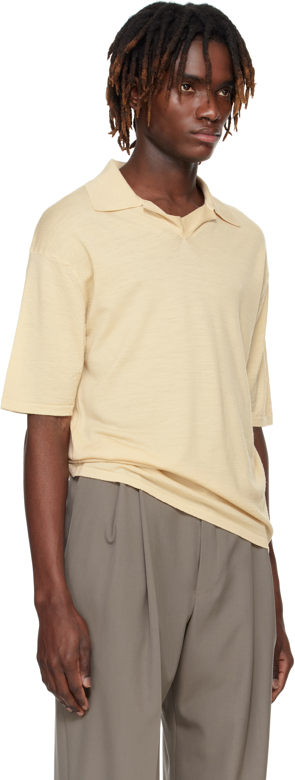 AURALEE Yellow Product Dyed Wool Knit Polo Auralee