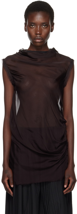 Photo: AARON ESH Purple Draped Sleeveless Blouse