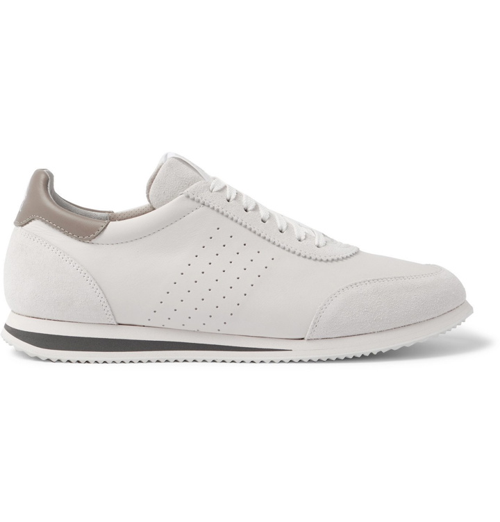 Photo: Brunello Cucinelli - * Suede-Trimmed Perforated Leather Sneakers - White