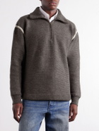 Maison Margiela - Distressed Denim-Trimmed Wool Half-Zip Sweater - Brown