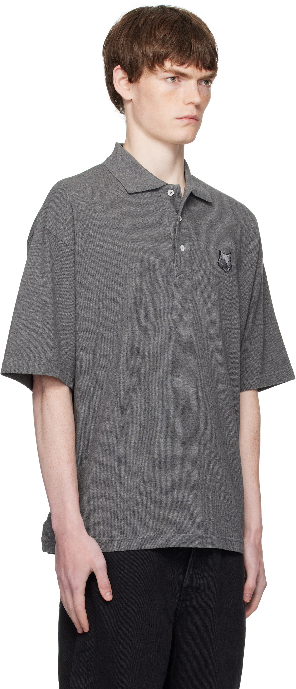 Maison Kitsuné Gray Bold Fox Head Patch Oversize Polo Maison Kitsune