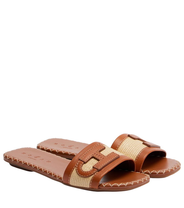 Photo: Hogan Leather-trimmed raffia slides