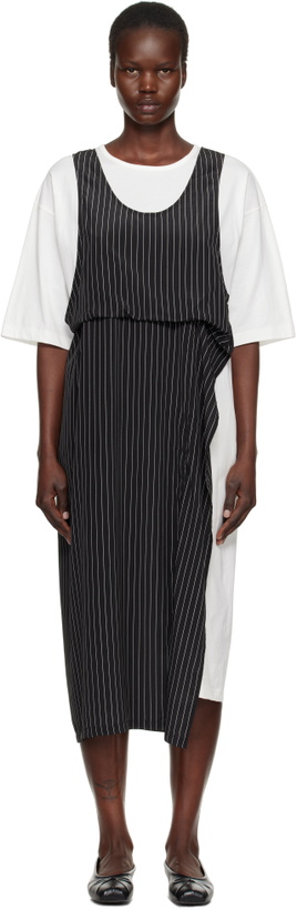 Photo: Y's Black & White N-Set In Half Sleeve Midi Dress