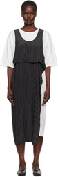 Y's Black & White N-Set In Half Sleeve Midi Dress