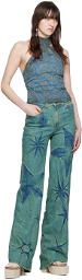 Masha Popova Green & Blue Creased Jeans