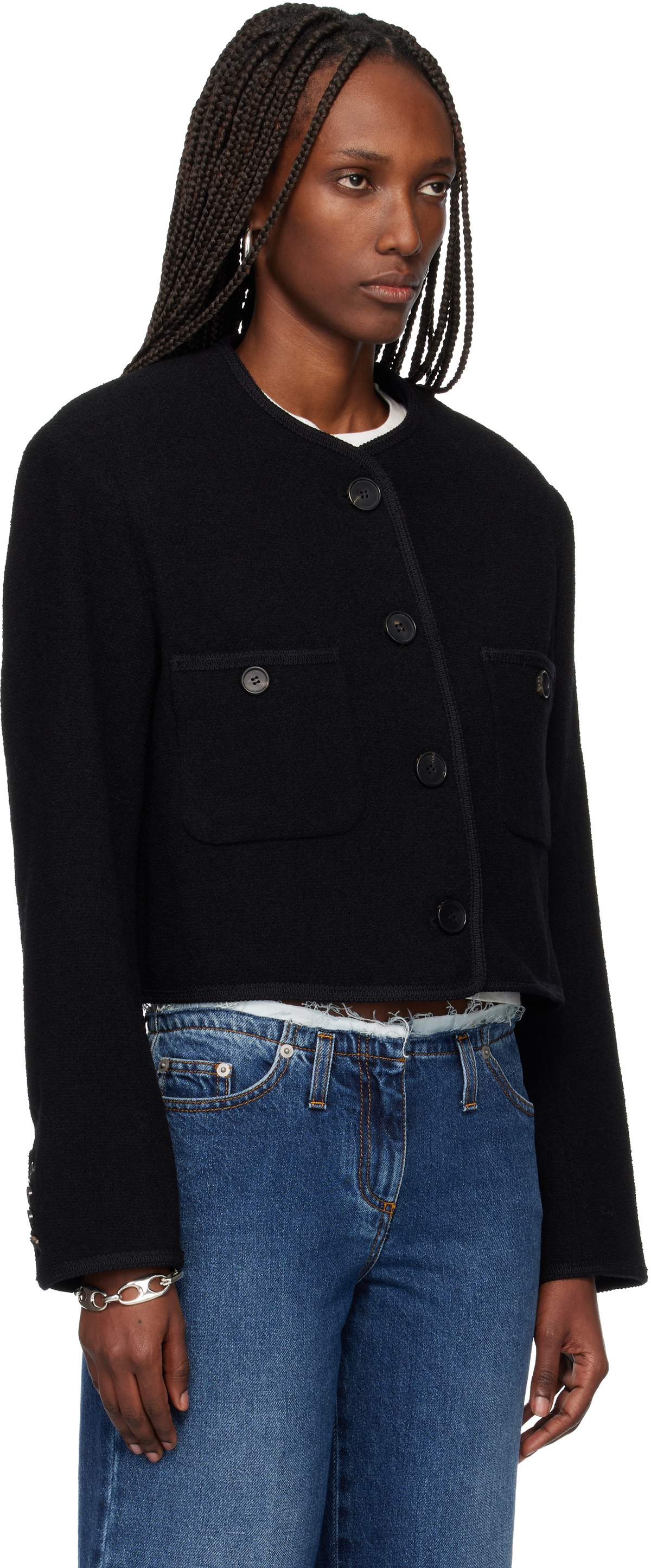 TONYWACK Black Tweed Cropped Wool Jacket