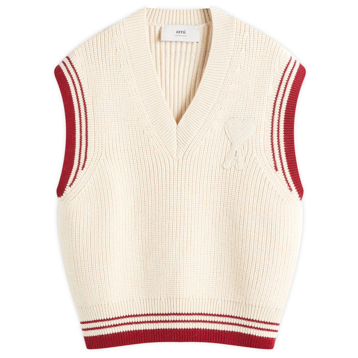 AMI Paris Men's Ribbed College Vest in White Cream