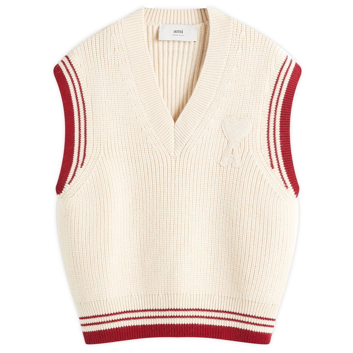 Photo: AMI Paris Men's Ribbed College Vest in White Cream