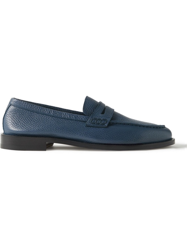 Photo: MANOLO BLAHNIK - Perry Full-Grain Leather Penny Loafers - Blue - UK 7