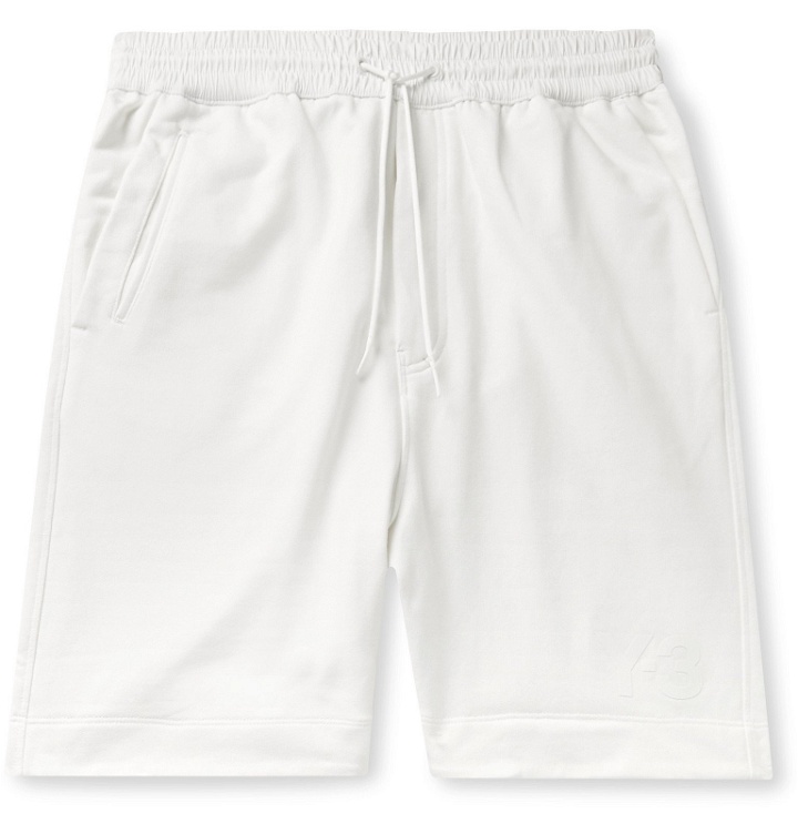 Photo: Y-3 - Wide-Leg Shell-Trimmed Loopback Cotton-Jersey Drawstring Shorts - White