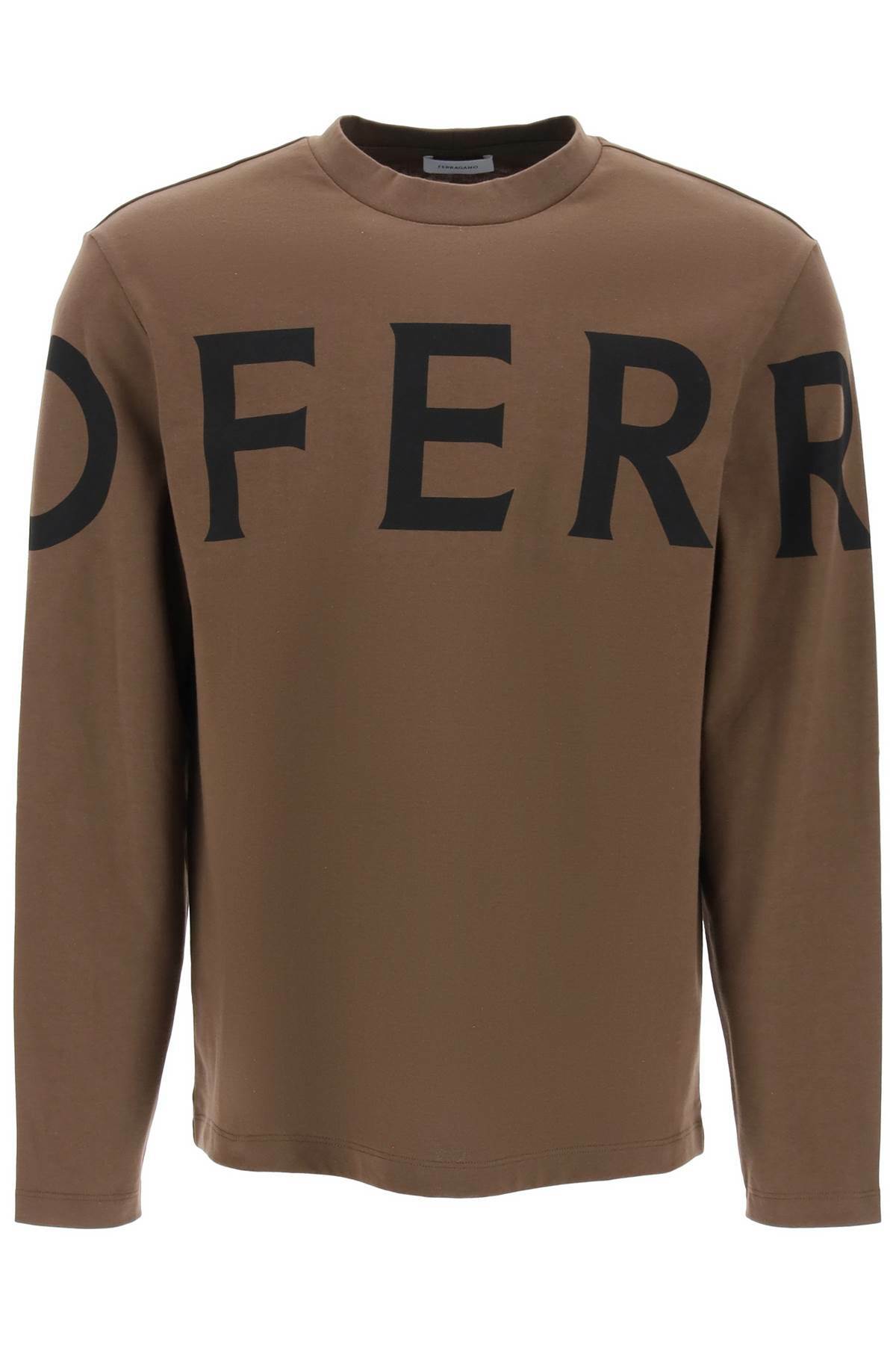 FERRAGAMO long sleeve t-shirt with oversized logo Brown Salvatore 