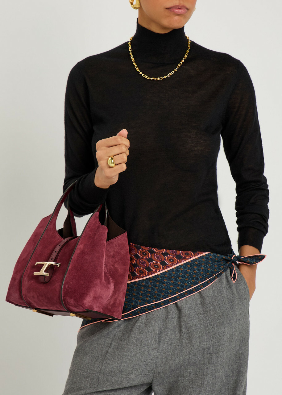 Tods T-plaque Suede Mini top Handle bag - Burgundy - One Size