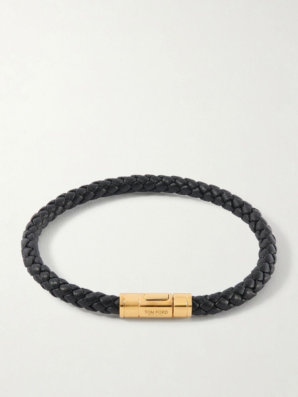 TOM FORD - Gold-Tone and Woven Leather Bracelet - Black