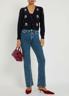 Rixo Merinda Floral-appliquéd Wool Cardigan Navy
