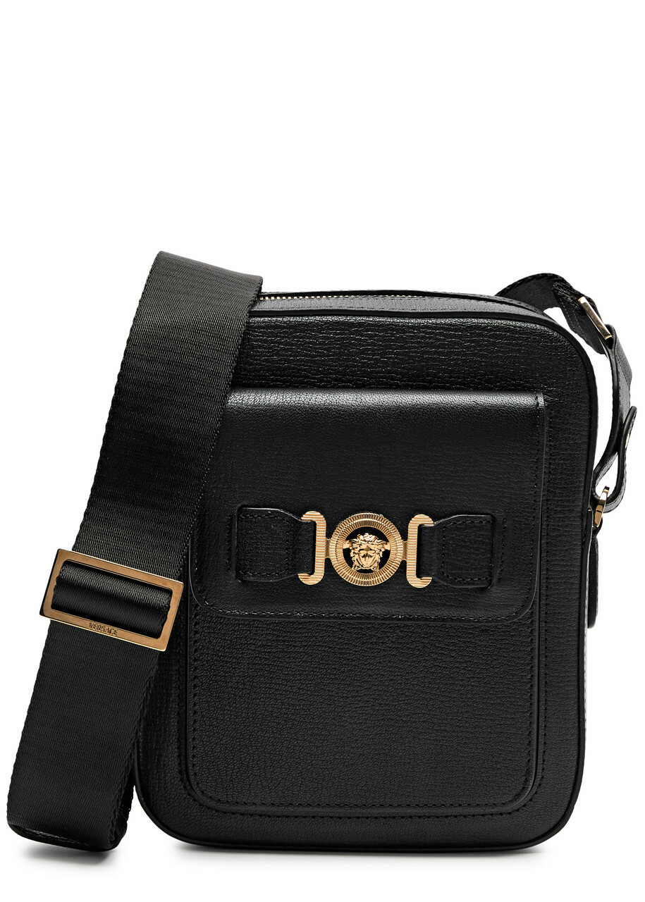 Versace★素敵！Unisex Olive Gold Medusa Leather body Bag Versace Medusa Logo Crossbody Olive Green in Leather with