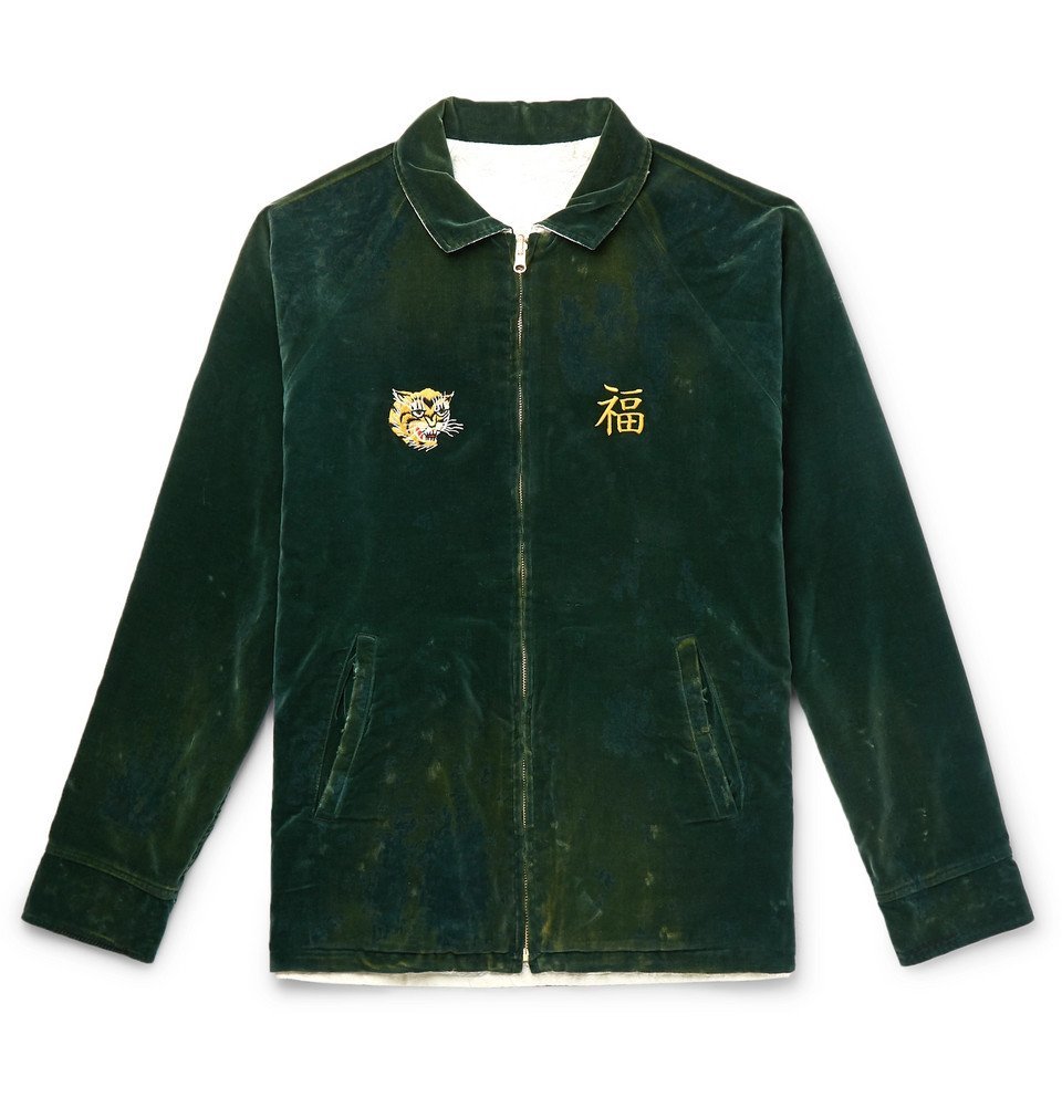 Neighborhood - Savage Reversible Embroidered Cotton-Velvet and  Creased-Satin Jacket - Green