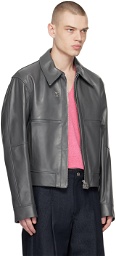 Wooyoungmi Gray Cropped Leather Jacket