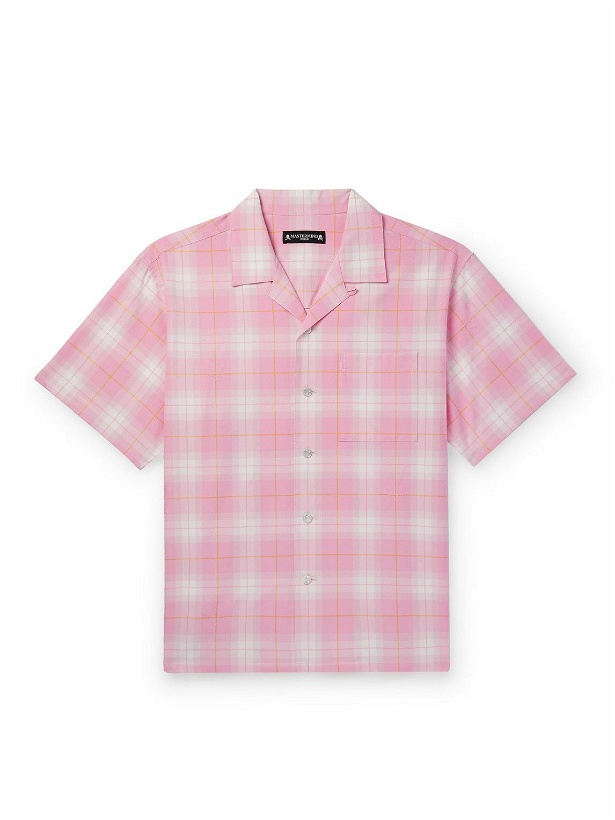 Photo: Mastermind World - Logo-Embroidered Camp-Collar Checked Cotton-Poplin Shirt - Pink