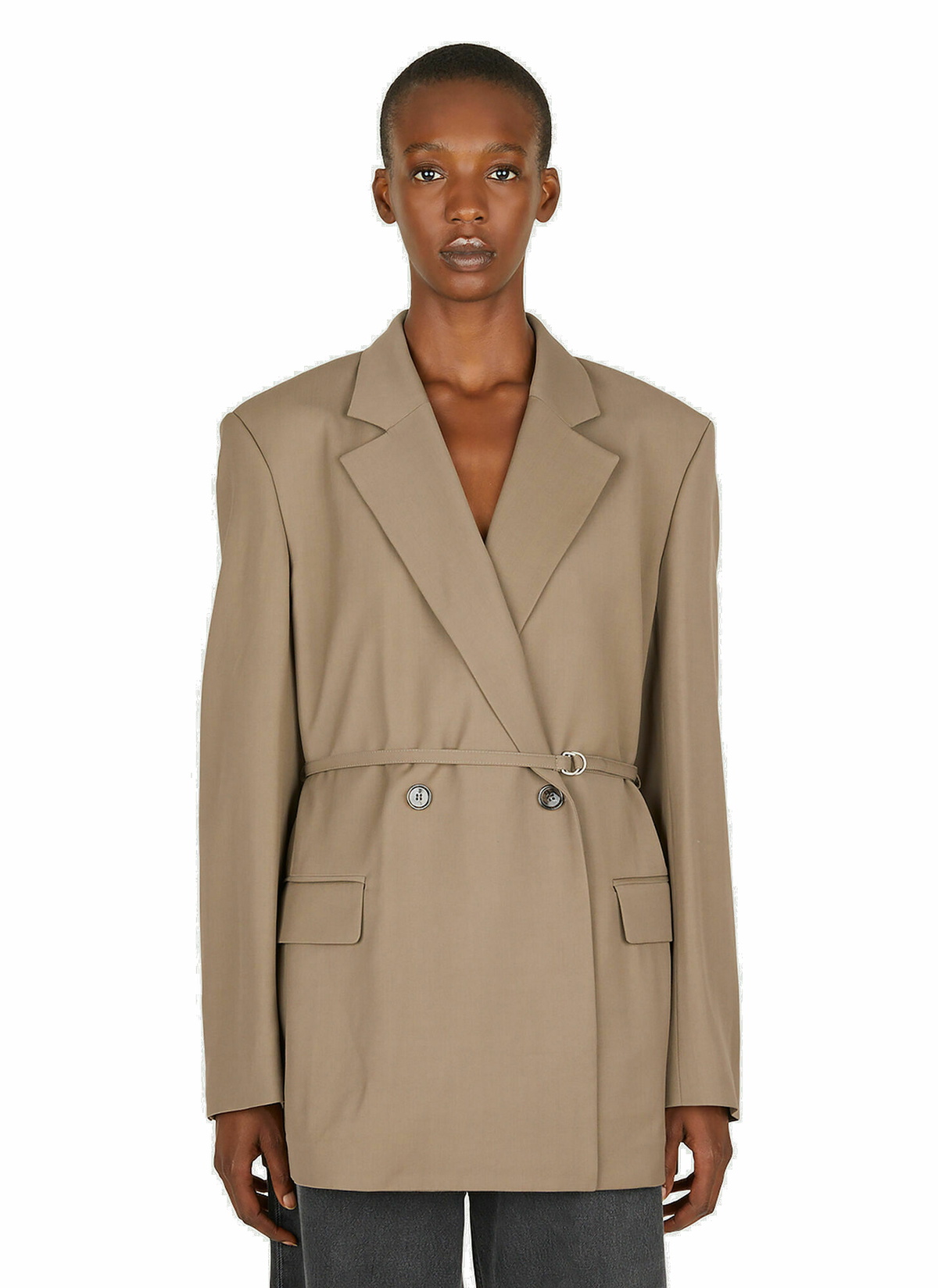 Belted Double Breasted Blazer In Brown Acne Studios