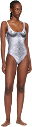 Moschino White & Black Printed Lycra One-Piece Swimsuit