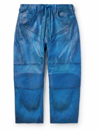 Balenciaga - Biker Wide-Leg Panelled Leather Drawstring Trousers - Blue