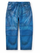 Balenciaga - Biker Wide-Leg Panelled Leather Drawstring Trousers - Blue