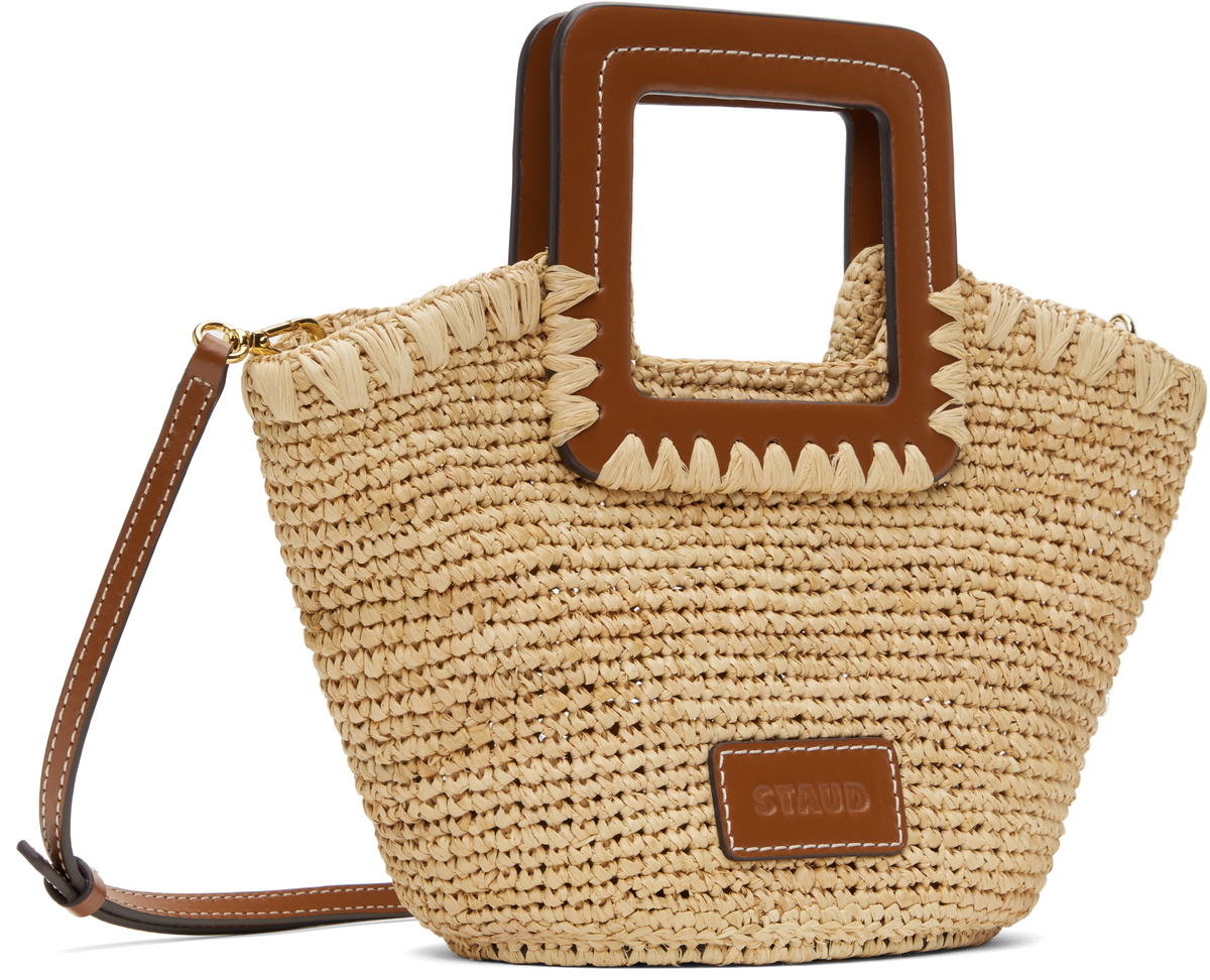 Staud Beige & Tan Shirley Raffia Mini Bucket Bag Staud
