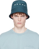 Marni Navy Embroidered Logo Water-Repellent Gabardine Bucket Hat