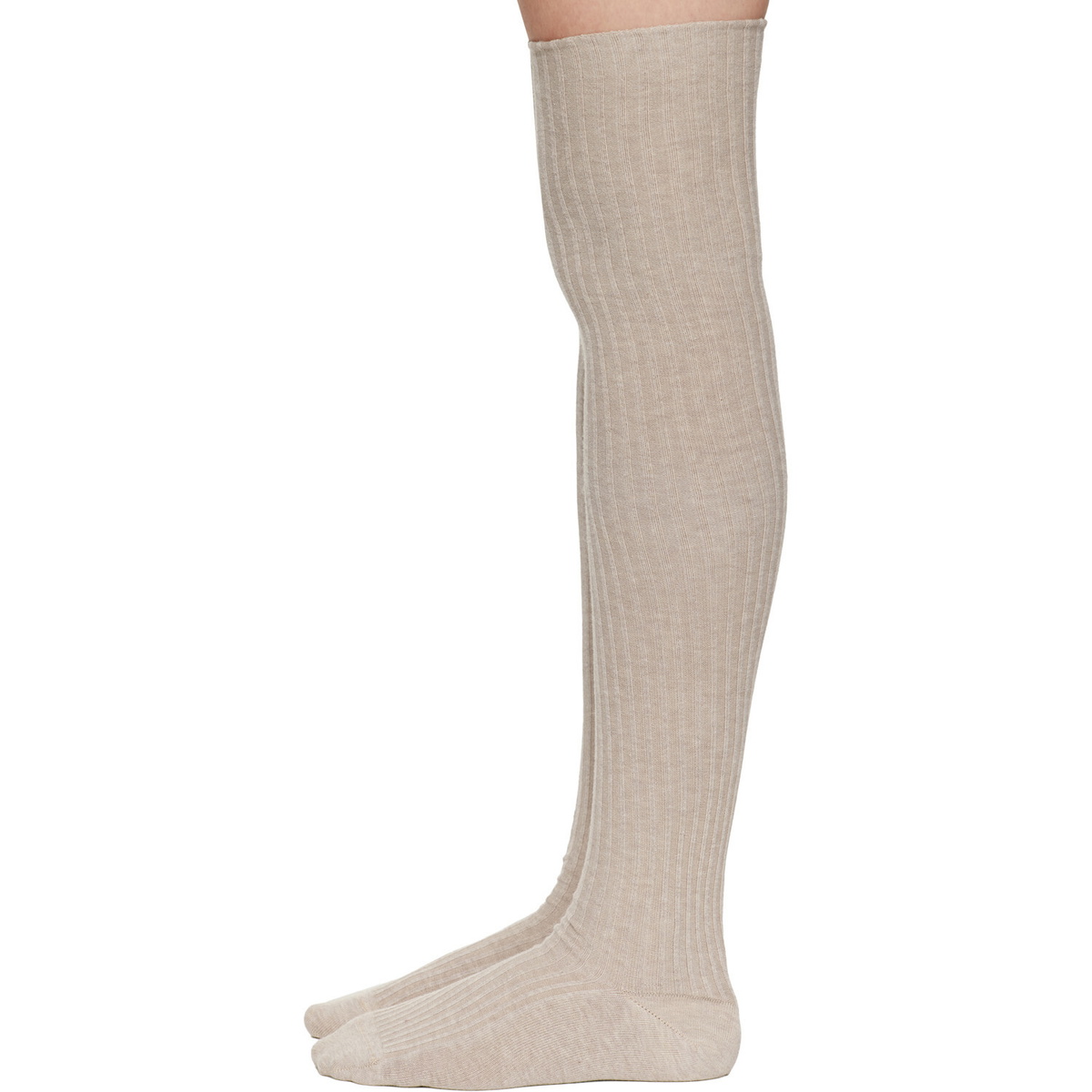Baserange Beige Organic Cotton Rib Overknee Socks