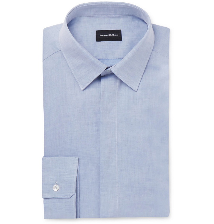 Photo: Ermenegildo Zegna - Slim-Fit Linen and Cotton-Blend Shirt - Blue