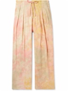 Monitaly - Wide-Leg Pleated Tie-Dyed Cotton-Gauze Drawstring Trousers - Multi