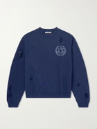 Acne Studios - Franziska Oversized Distressed Logo-Print Cotton-Blend Jersey Sweatshirt - Blue