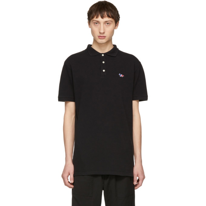 Maison Kitsune Black Tricolor Fox Patch Polo Maison Kitsune