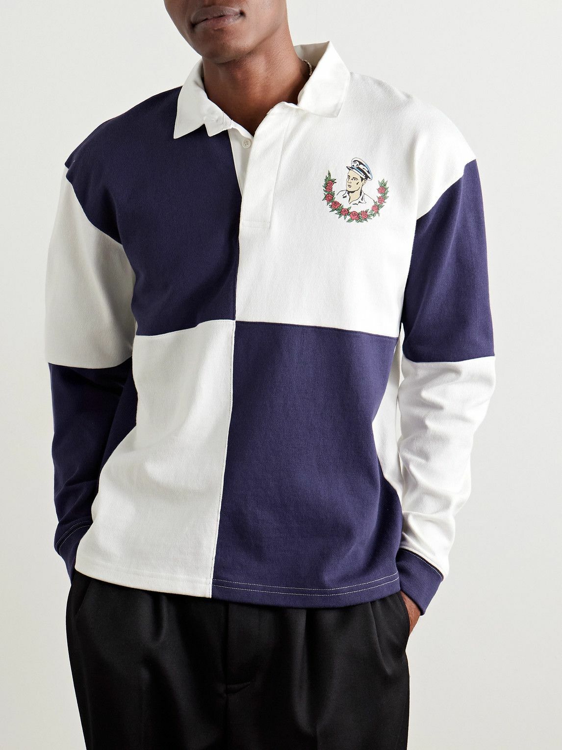 BODE - Grandfather Appliquéd Printed Cotton Polo Shirt - Blue