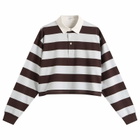 Good American Women's Cropped Rugby Polo Top in Espresso Sky Block Stripe