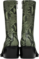 Dries Van Noten Green Snakeprint Boots