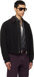 TONYWACK Black Garment Washed Western Bomber Jacket