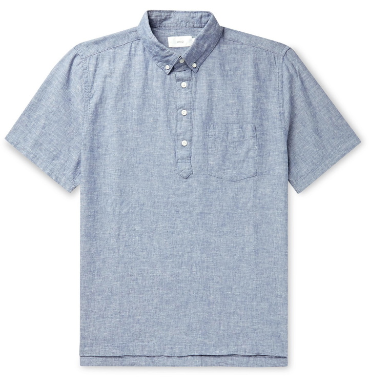 Photo: Onia - Josh Button-Down Collar Linen and Cotton-Blend Half-Placket Shirt - Blue