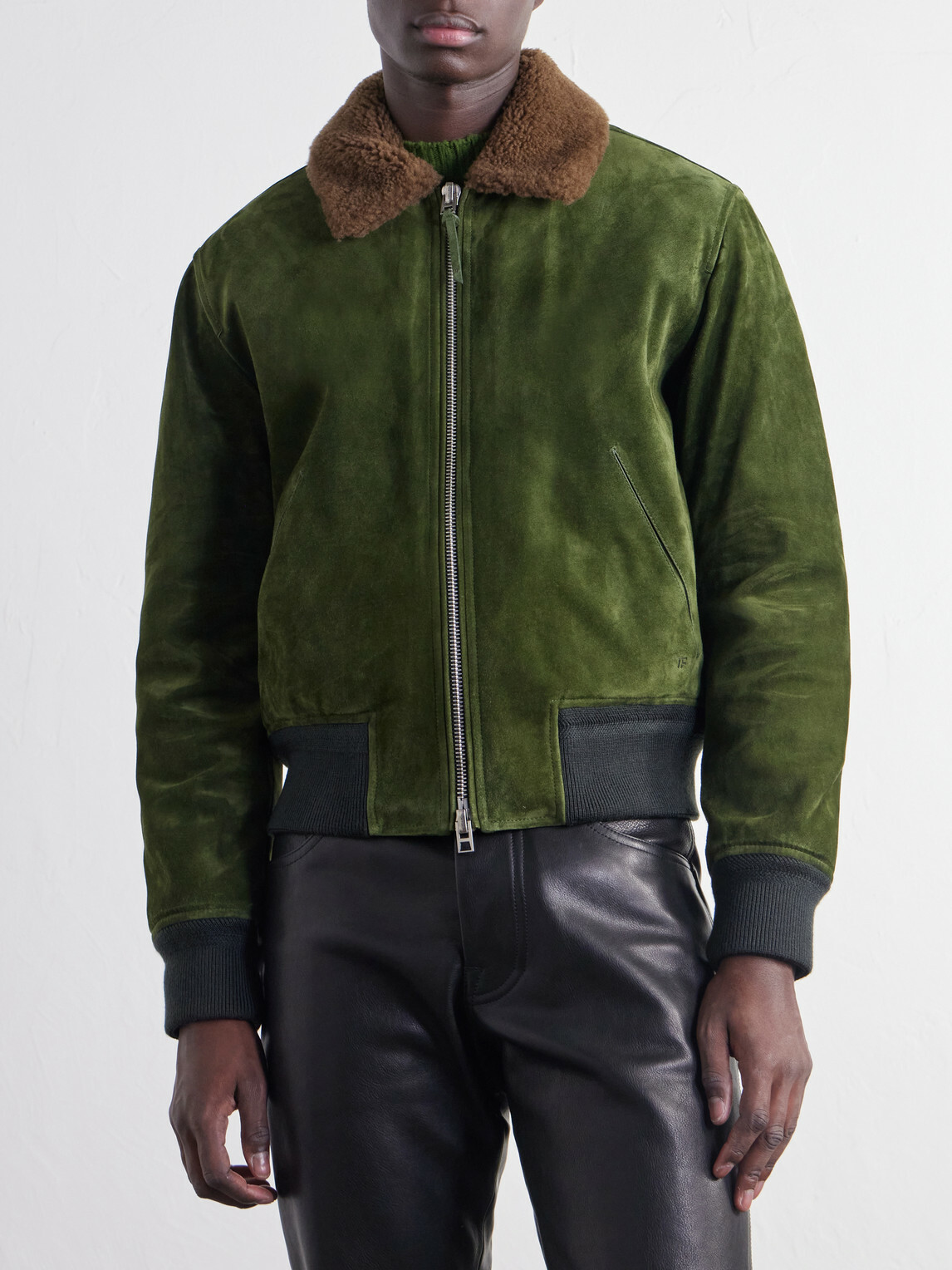 TOM FORD - Shearling-Trimmed Suede Bomber Jacket - Green