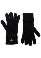 Vivienne Westwood Logo-embroidered Ribbed Wool Gloves Black